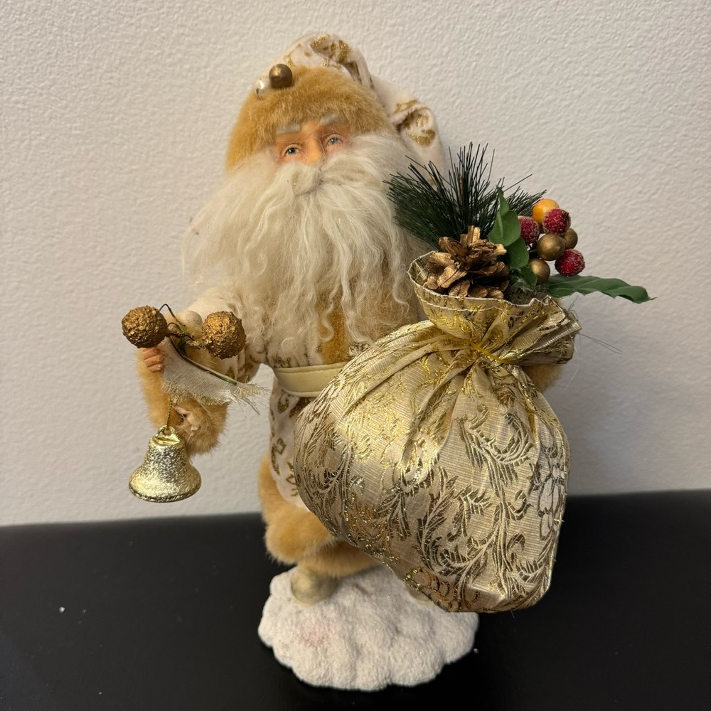 Vintage Santa Figurine with Gold Accents. Christmas / New Year Decoration